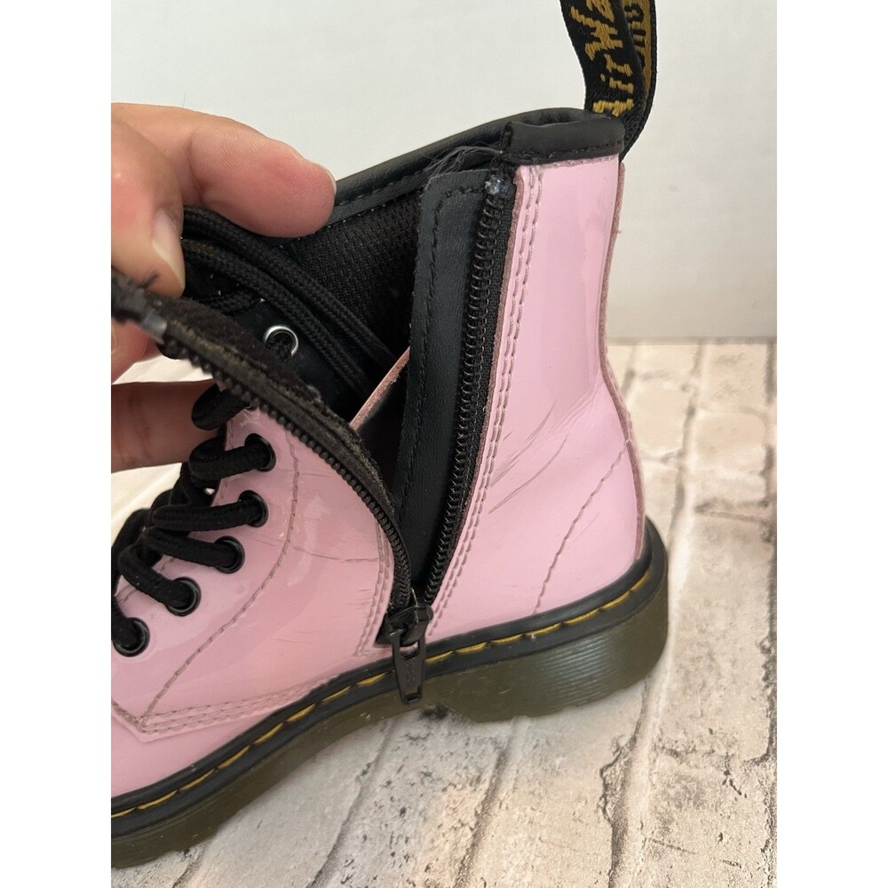 Dr. Martens Combat Boots Girls Kids US SZ 12 Pink Patent Leather Shoes Doc 1460J - Picture 12 of 13